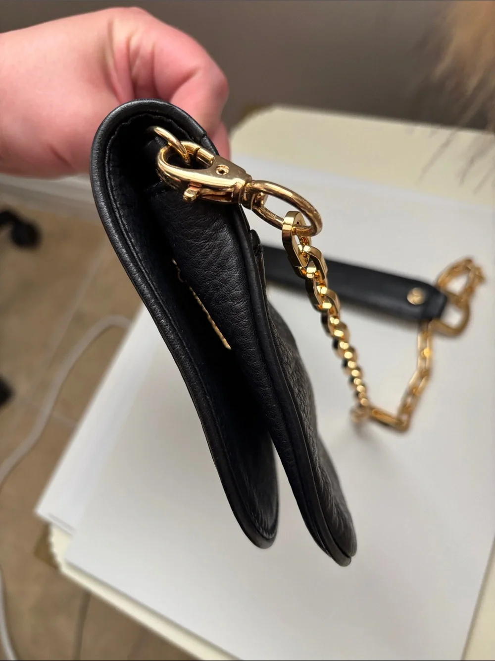 Tory Burch Black Leather Crossbody with Gold Chain Strap